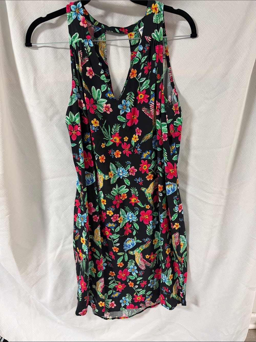 Old Navy Black Midi Dress with Bright Floral Print